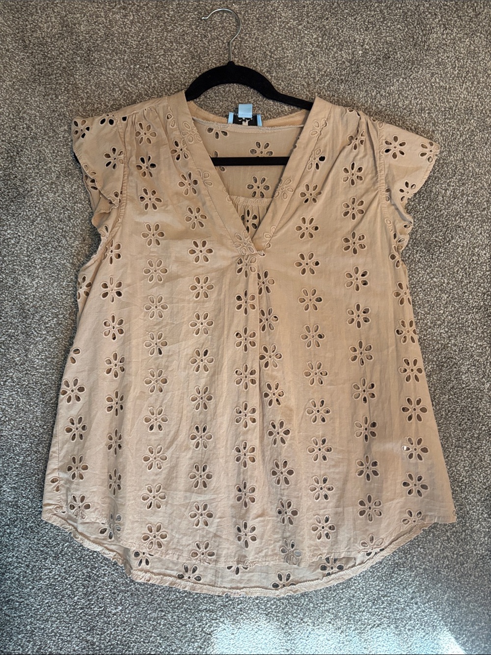 CeCe Beige Eyelet V-Neck Blouse
